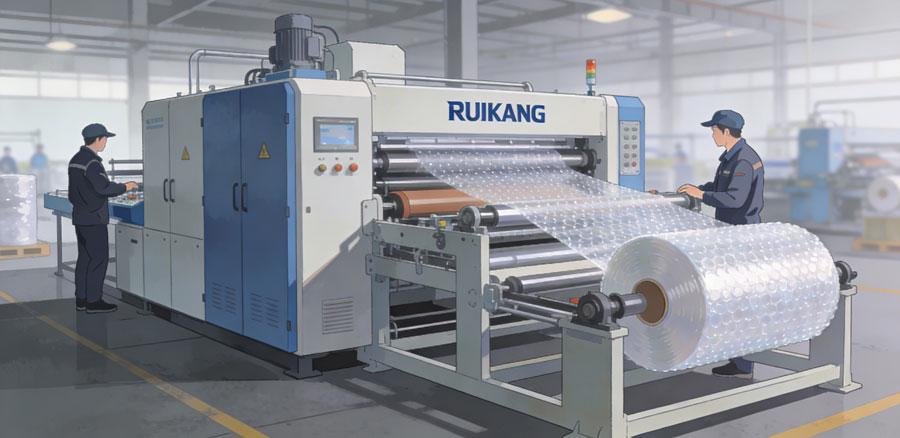 RUIKANG Bubble Film Machine in a Modern Packaging Factory