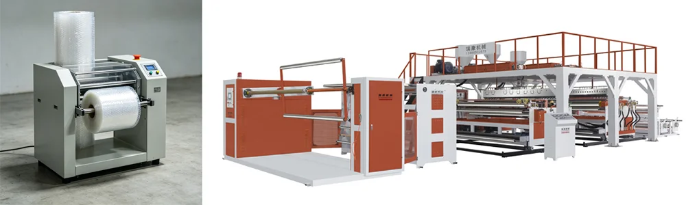 small benchtop bubble wrap unit and large industrial production line