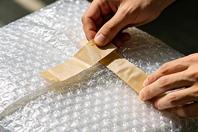 Before/after comparison – messy hand-sealed bags vs. neatly machine-made bubble bags